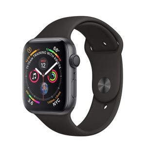 Watch Series 4 Aluminum (44mm), Space Gray, Black Sport Band (Third party band)